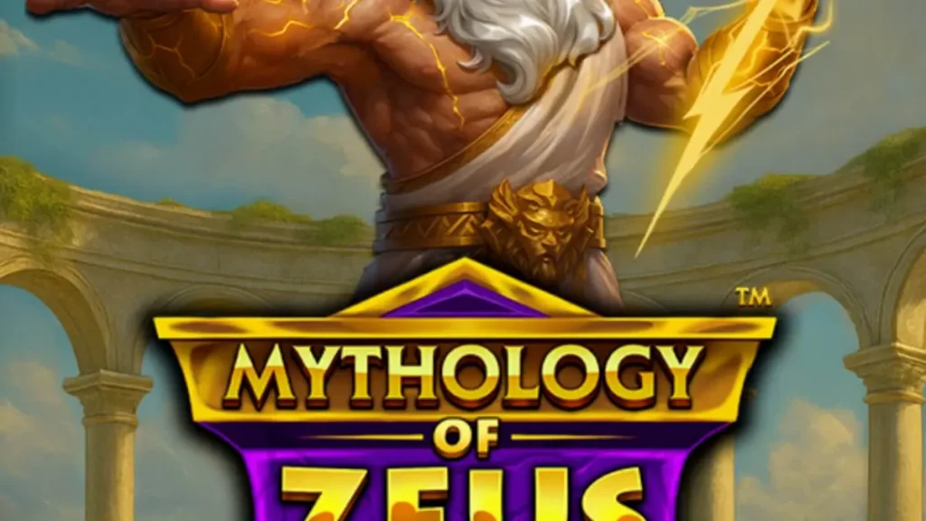 Tampilan antarmuka seluler Mythology of Zeus™ QUADCHARGE™ dengan grafis dewa Zeus yang megah.