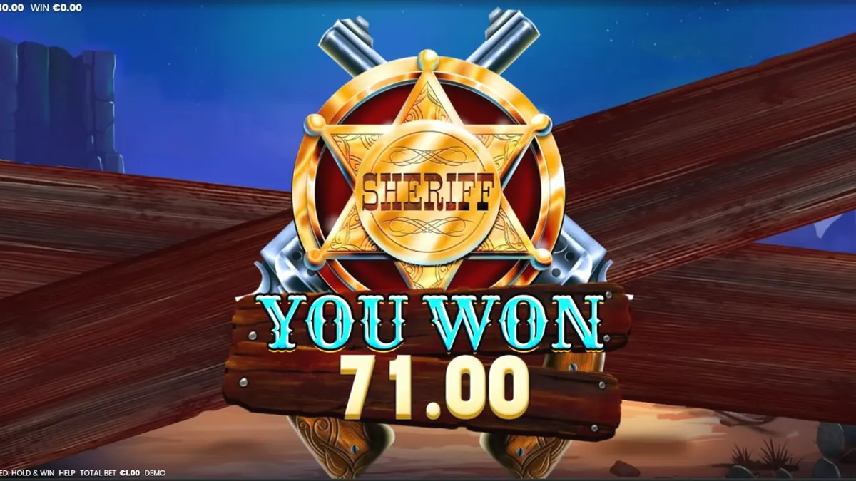 Tampilan visual slot Most Wanted: Hold & Win dengan tema koboi dan perbatasan